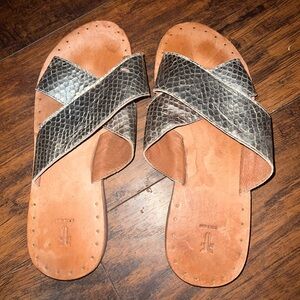Frye Silver & Brown Textured Leather Sandals Size 7